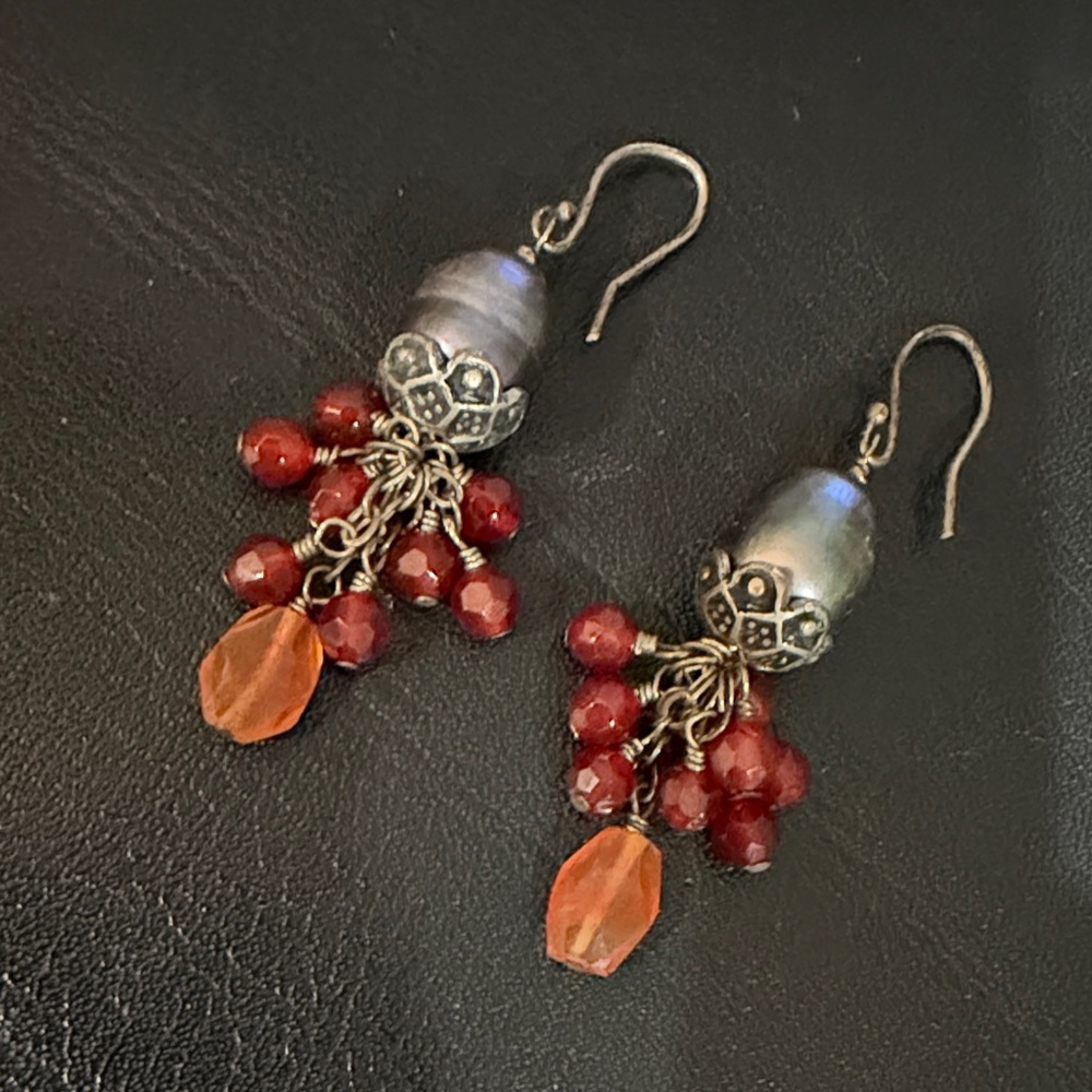 Elegant Silver and Red Dangle Earrings